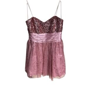 Deb Pink‎ Sequin Sweetheart Neckline Ruched Waist Tulle Dress  Size 18/19